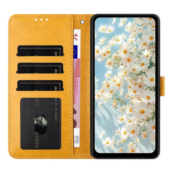 Leather Case with Embossed Daisy Pattern, Wallet Stand, Protective Phone Cover for Samsung Galaxy A56 5G Yellow