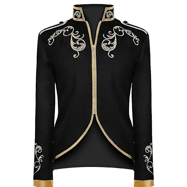 Court Fashion Men's Black Gold Embroidered Suit Jacket