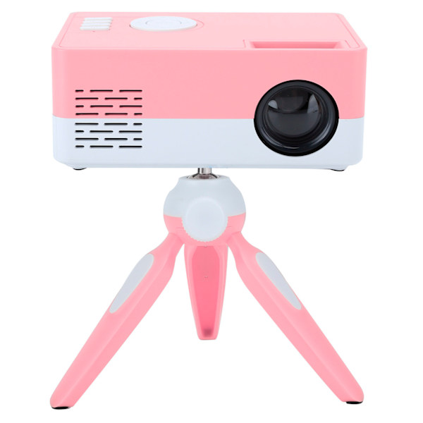 Mini bærbar projektor LED hjemmekino videomediespiller projektor med stativ 100‑240V hvit rosa EU-plugg