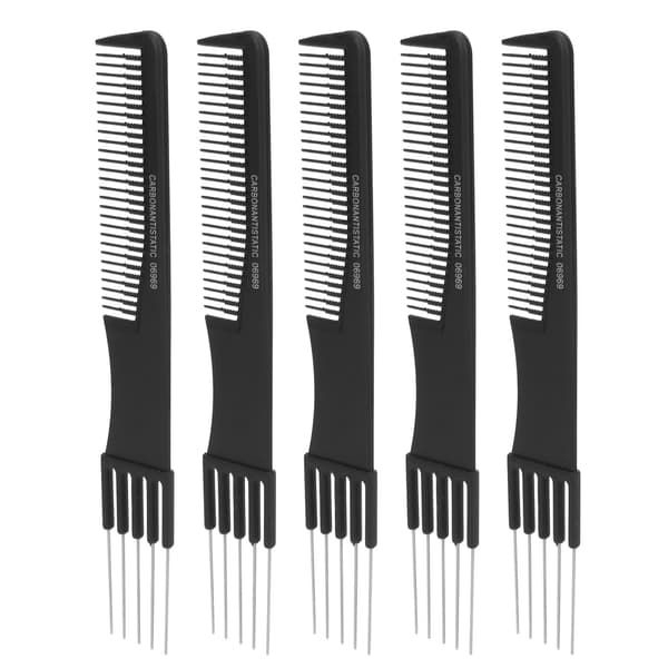 10 stk. Carbon Lift Teasing Combs med metalspids Salon Teasing Back Combs Frisørværktøj Sort