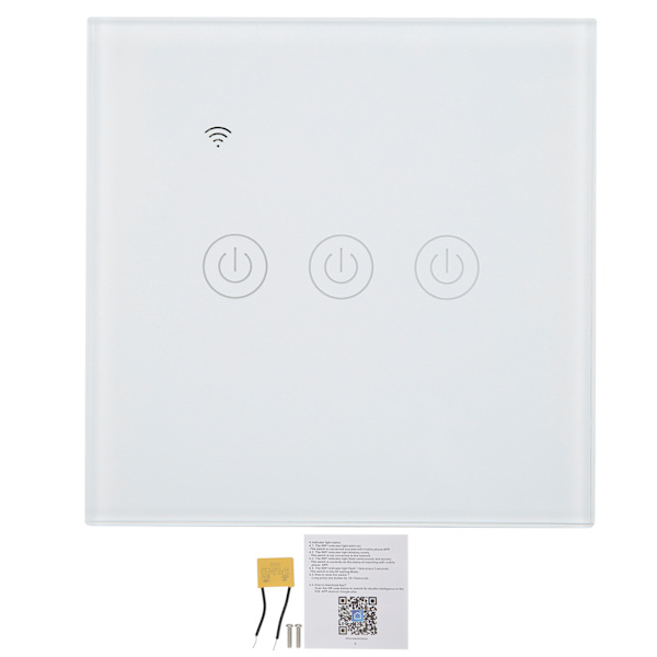 3 Gang Smart Light Switch Panel Kosketettava langaton Single Zero Fire Line Universal 200-240V ACWIFI