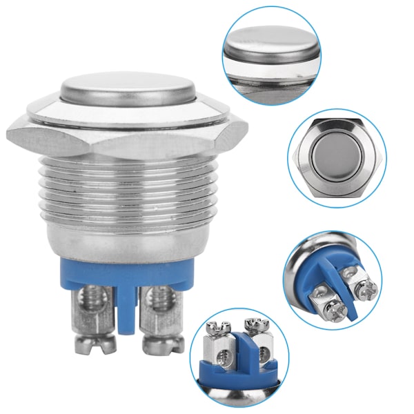 5kpl / set 16mm 250V metalli vedenpitävä 2Pin minipainikekytkin (ulkeutuva pää) hopea