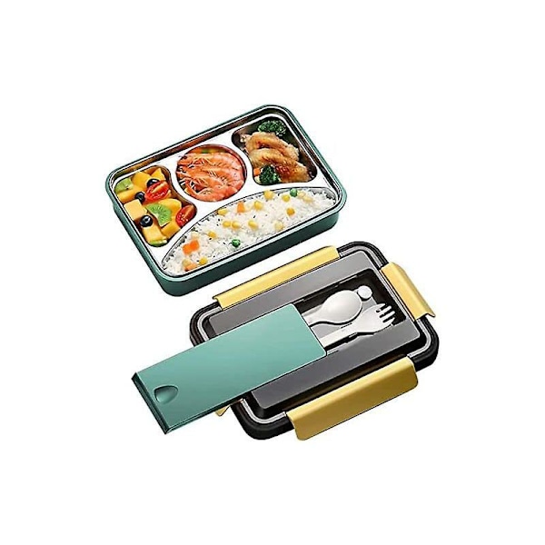 Isoleret madkasse, lækagesikker Bento-boks, T-Audace 304 4 i 1 madkasse med bestik, rustfri stål Bento-boks, madkasse til børn og voksne, BPA-fri