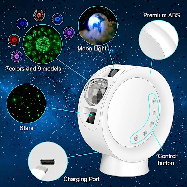 LED Sky Projektorlampa, Galaxbelysning, Nebulosa Stjärnnattlampa med Bas och Fjärrkontroll för Spelrum, Hemma Bio, Sovrum eller Stämningsbelysning