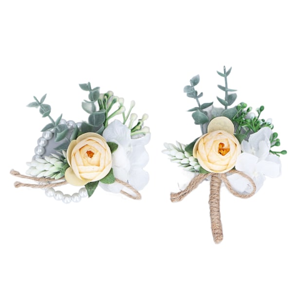 Corsage Utsøkt Bærbar Bryllup Brudepike Brudgom Perle Gul Håndleddsblomst Corsage Sett