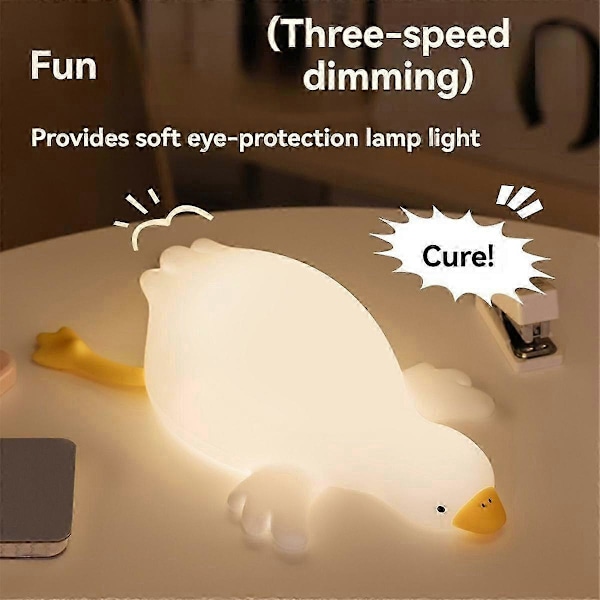 Stor Hvid Gås Natlampe Børne Sengelampe Sjov Klap Lampe USB Genopladelig Blødt Lys Øjenbeskyttelse Sovelampe