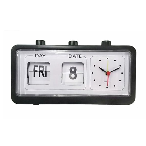 Desk Table Alarm Clock Manual Jump Calendar Desktop Alarm Clock for Study Room Office Black