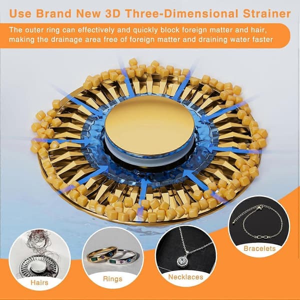 Universal sink drain plug 32-43 mm, Pop-Up Universal drain plug, Up with seals, Accelerates drainage without clogging (Gold)