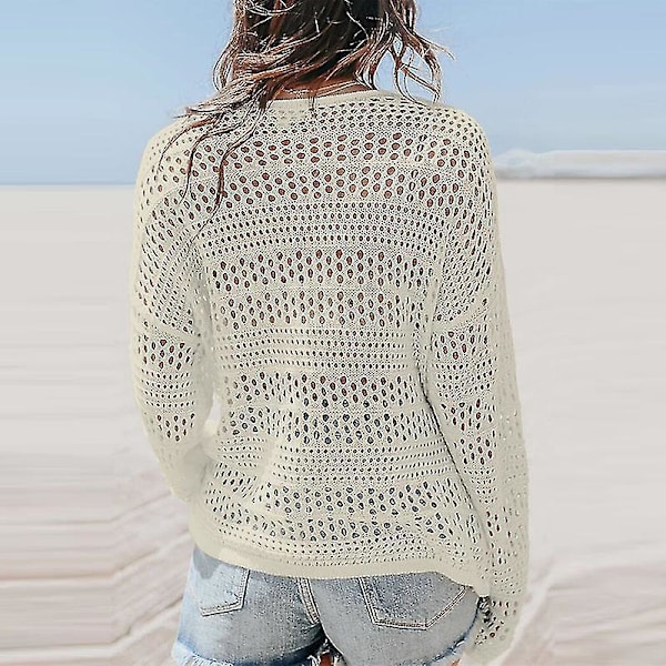 Enfärgad V-ringad spetsvirkad bikini strandkläder coverup XL Aprikos