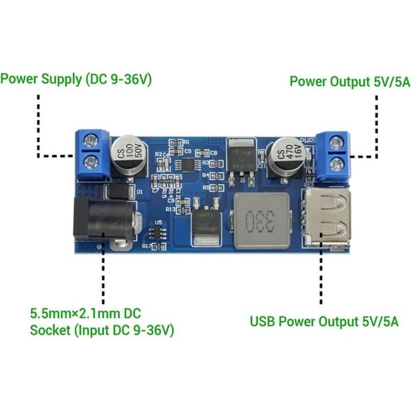 DC 9V 12V 24V til DC 5V 5A Step-Down Konvertermodul, DC 5V-5.3V 5.2V 3.5-6A Transformer, Dobbelt Udgangsspændingsregulator Strømforsyningsmodul (2-pak)
