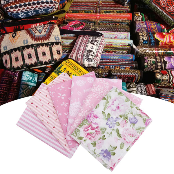 6st/ set Gör-det-själv- printed bomullstyg Sömnad Quiltning Set Tillbehör 25x20cm Rosa