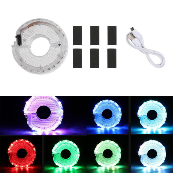Sykkelhjulnavlys Oppladbare 7 farger 15 moduser LED-sykkellys Fargerike sykkeleikerlys for sikkerhetsadvarsel og dekorasjon