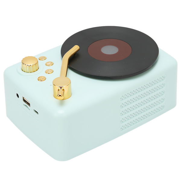 Bluetooth-högtalare Stereo USB-laddning Retro skivspelare Design Bärbar Mini Trådlös Högtalare för Hemfest Resa Blue