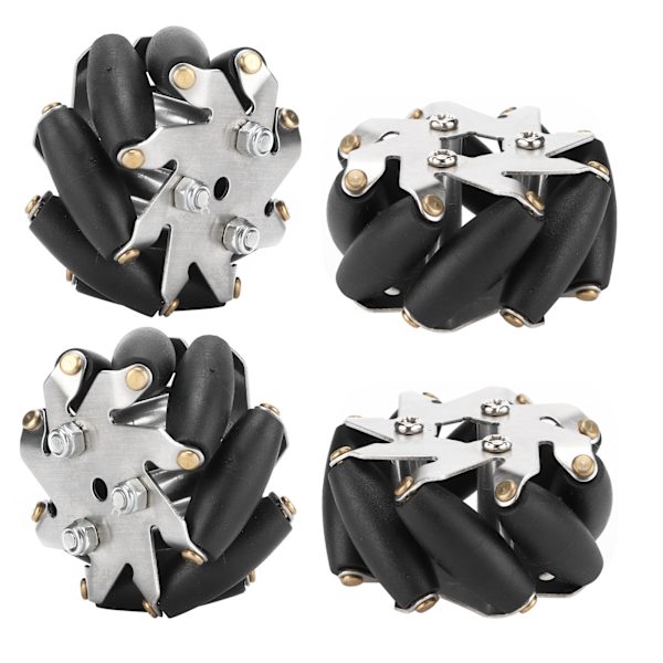 4 stk 48mm slitesterke stålmekanumhjulsett venstre og høyre hjul for robotbil 14209