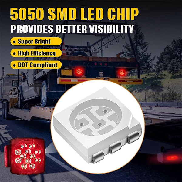12V Firkantet LED Trailer Lys Kit, IP68 Markeringslys til Nummerplade