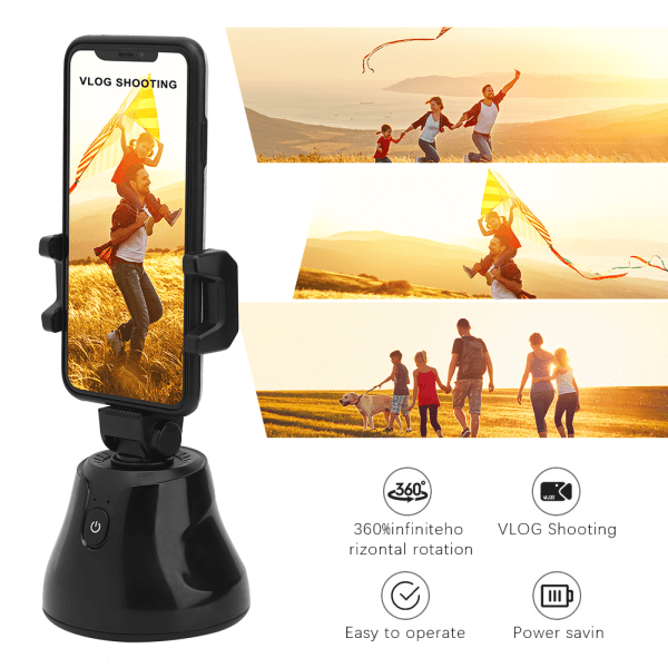 ABS Portable Outdoor 360 Panorama Automatisk Identifiering Ansikte efter fotografering Rotationsspårning Selfie StickBlack