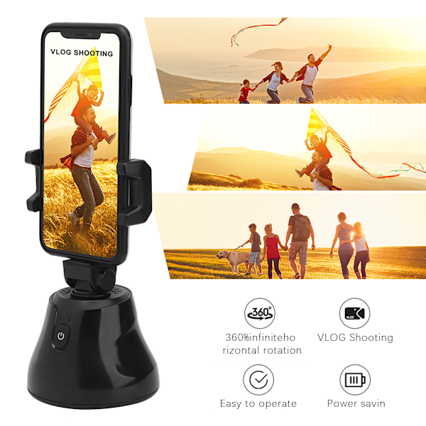 ABS Portable Outdoor 360 Panorama Automatisk Identifikasjon Ansikt etter opptak Rotasjonssporing Selfie StickBlack