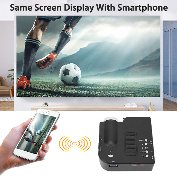 Mini LED-projektor YG260 Svart Innebygd høyttaler med multifunksjonsgrensesnitt til datamaskin Telefon 110-240VUS