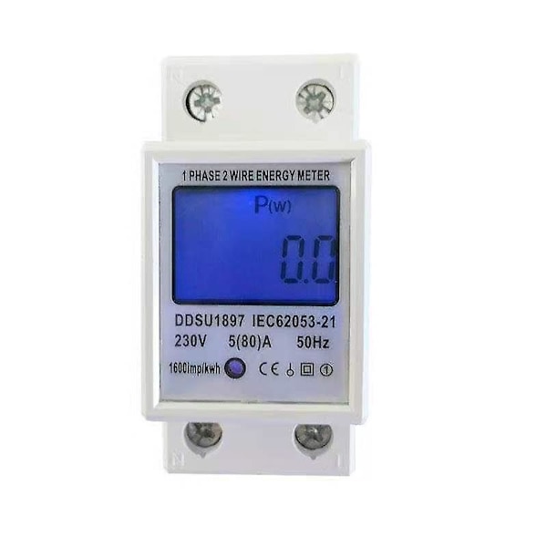 AC Mätare 5 (80) A 230V Elmätare Bakgrundsbelysning 50HZ 1 Fas 2P 2-Tråds Energimätare Wattmätare KWH DIN-skena LCD
