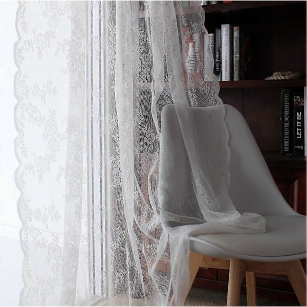 Blonde tyllgardiner, broderte hvite semi-transparente gardiner for soverom og stue
