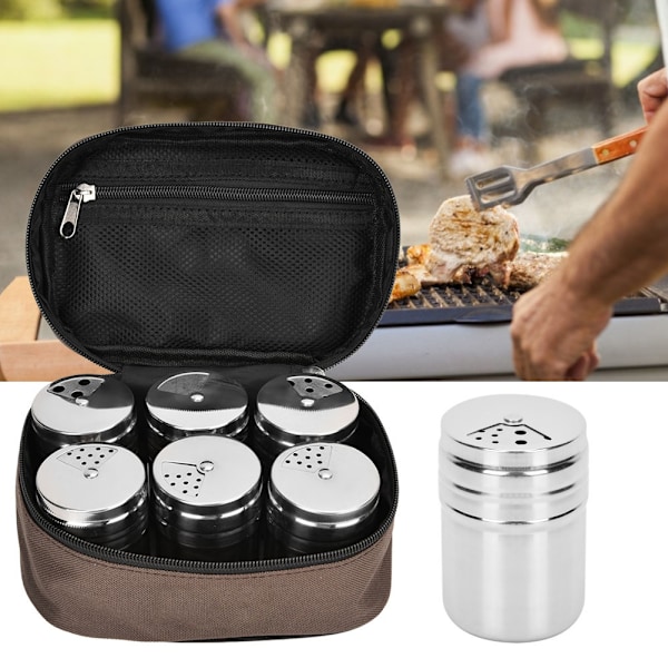 6 stk krydderglass pepper saltkrukke kjøkken krydderboks med oppbevaringspose utendørs camping grill