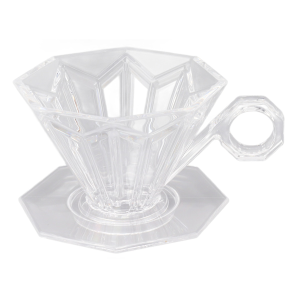 Kaffefilterkopp i harts, papperslös, återanvändbar, åttakantig, häll över kaffebryggare filterkon med handtag för V60 transparent