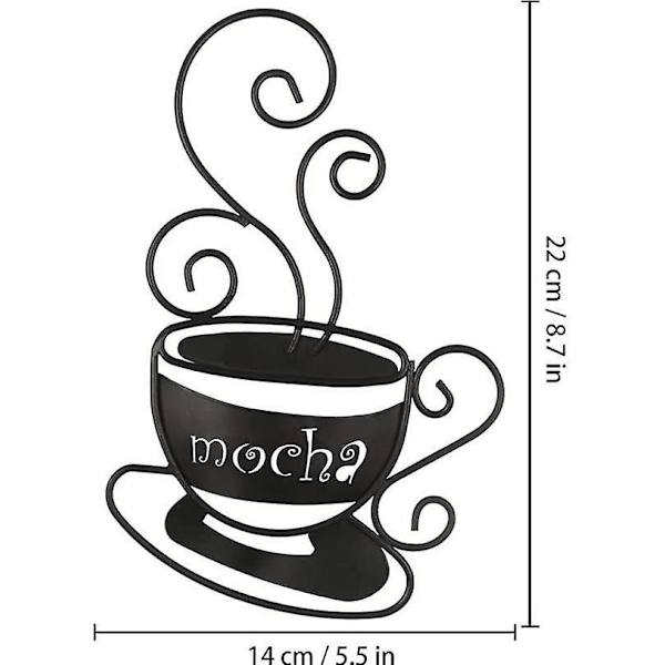 Snygg väggdekoration i metall med kaffemugg - Set om 3 | Perfekt för restaurang, pub, tebutik, kafé, bar och kök | Svart | 14\" x 2\"