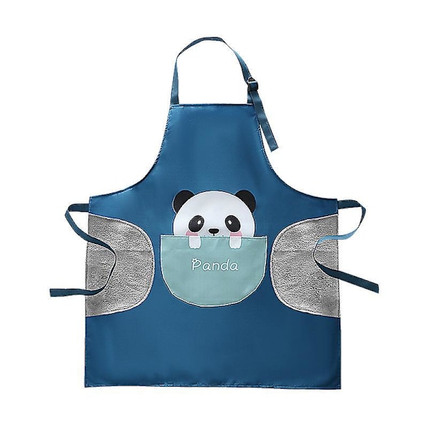 Water Resistant Kitchen Apron with Hand-Wiping Cover (Blue Panda)