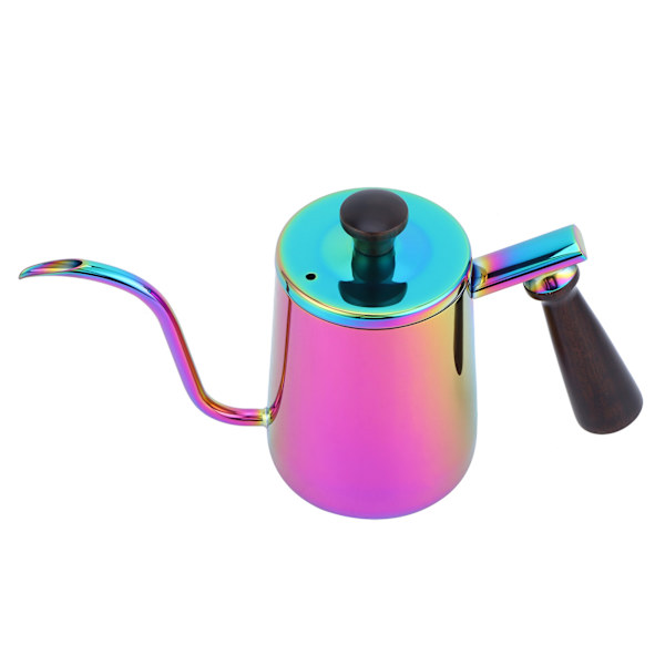 700 ml kaffekanna 304 rostfritt stål gåshals pip kaffedryppkanna med trähandtag långt pip - färgglad