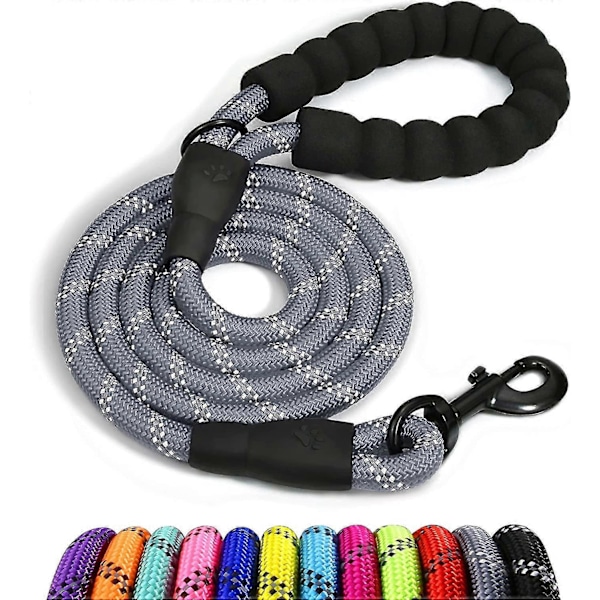 Taglory Reb Hundesnor med Blødt Polstret Håndtag, 1,2 m Reflekterende Hundesnor og Flerfarvet til Mellemstore Hunde, 1,0 cm, Sort Zekai Grå 150*0,8 cm