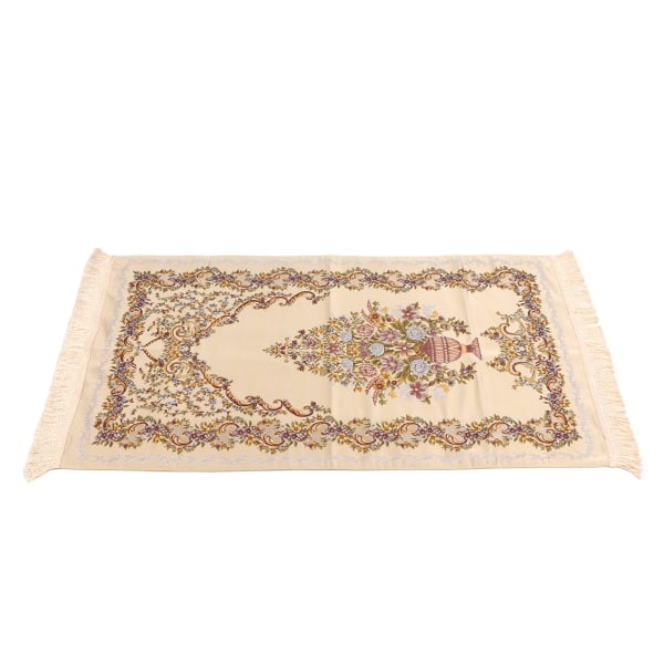 Bönematta Flerfunktionell Elegant broderi Dekorativ tofs Dubbellagers muslimsk bönematta för Hall Hem Camping Beige