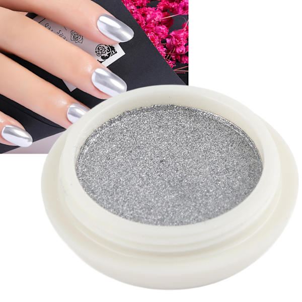 Nail Art Mirror Krom Pulver Manikyr Glitter Pigment Pulver Silver Vit