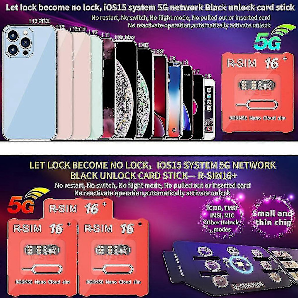 Sim Chip Unlock Card R-sim16 Med Iccid Unlock Modes Understøtter Ios Telefon