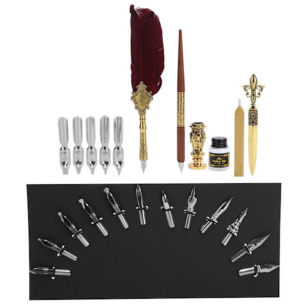 Fjærpennsett Kalligrafi Skrivetegning Quill Dip Kit Vintage Art Craft CollectionSP248006R Vinrød