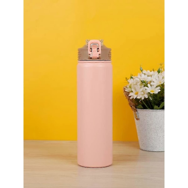 750 ml Termosmugg med Sugrör Rostfritt Stål Värmeisolering Stor Termokopp Bärbar Sportvattenflaska (Rosa)
