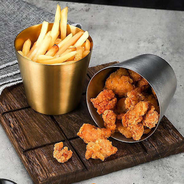 350 ml pommes frites kop, holdbar, rustfrit stål til servering af pommes frites, sølv) 3 pakker