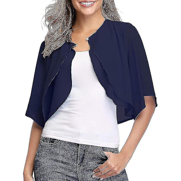 Chiffon Open Front Kort Cardigan Bolero Shrug Crop Top - Dame Kort Ermet Svart M