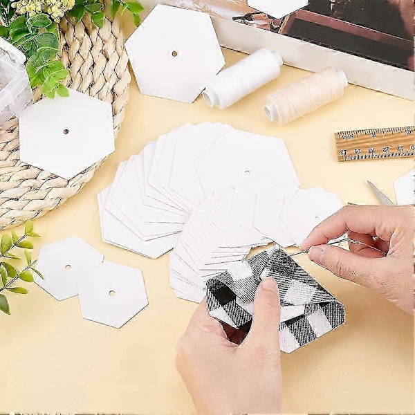 300 st 2 Stilar Hexagon Papperslappteknik för Quilting (Sida 1,4 tum & 1 tum) DIY Patchwork Sömnadshantverk Quilting Mallar Vita Tomma Bestrukna Pappersbitar