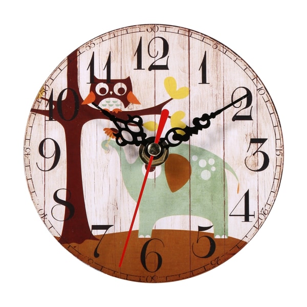 Kreativt antikt vægur Vintage stil runde ure af træ Hjemmekontor dekoration (#1)