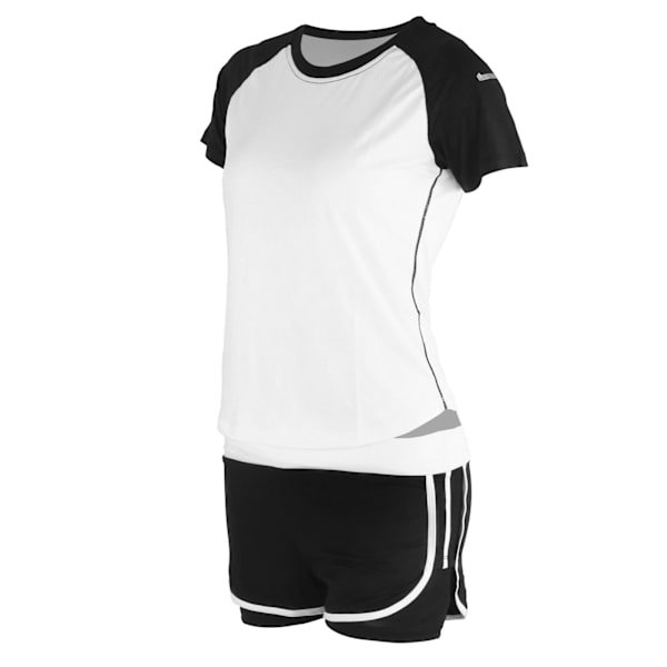 Dames Sommer Casual 2-delt Kortærmet Outfits Sæt Træning Fitness Tøj Dragt Hvid og Sort Kortærmet + Sort og Hvid Højtaljede Shorts L