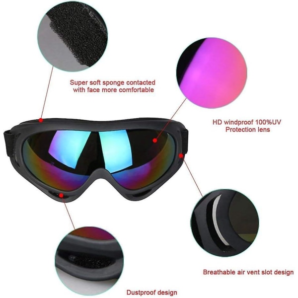 Ski- og snowboardbriller for gutter med antistøv, UV-beskyttelse, antidugg og vindtette linser for snøscooter- og motorsykkelbruk