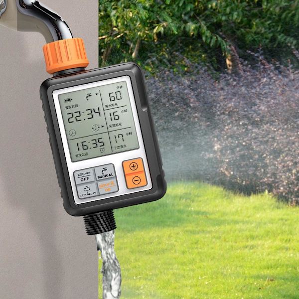 Automatisk vandtimer til haven, udendørs vandtimer, sprinkler timer med stort LCD-display