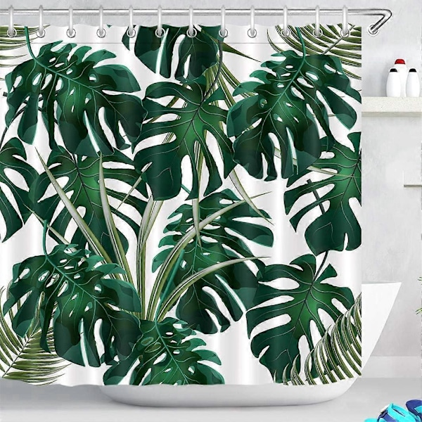 2025 Egnet 180x200cm Bruseforhæng Mørkegrønne Monstera Blade Vandtæt Anti Skimmel Hvid Polyester Badeværelse