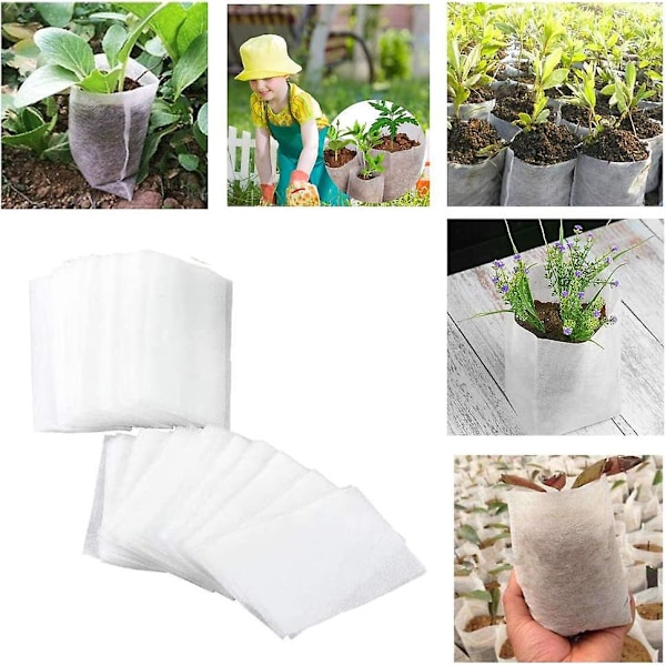 Sæt med 100 planteposer i nonwoven stof, biologisk nedbrydelige tomatplanteposer, poser til plantevækstmiljø, p