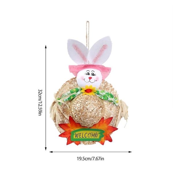 Påskeharekrans Simulering Halm Hat Krans til Hoveddør Væg Vindue Hjem Dekoration
