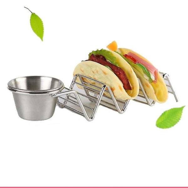 Stable Stakbare Tacoholdere i Rustfrit Stål, Sæt af 2 med Sauceskål, Opvaskemaskinevenlige, Holder 3 Tacos Hver