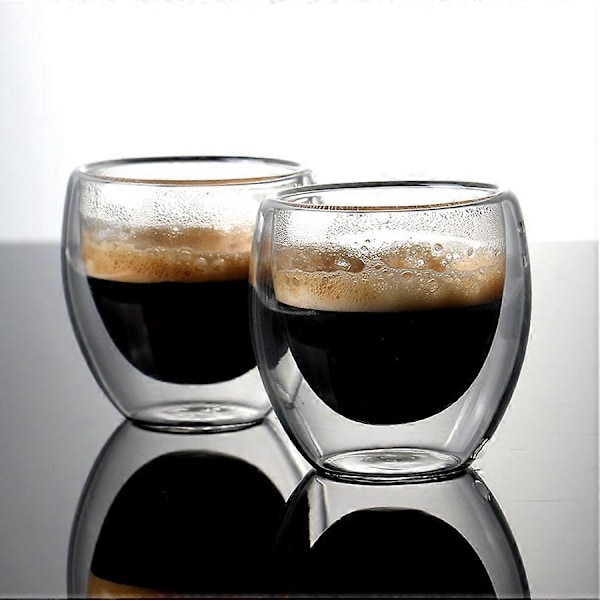 6 st 80 ml dubbelväggiga kaffekoppar i glas för att dricka te, dricka