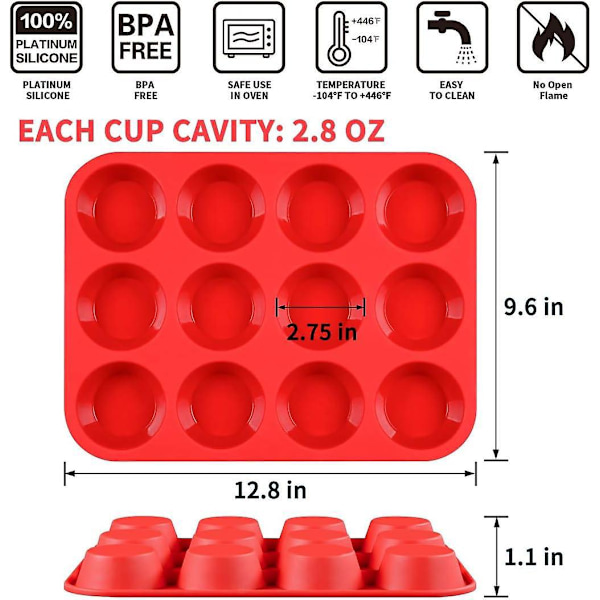 12 Kopper Silikone Muffinform - Nonstick BPA-fri Cupcakeform 1 Pakke Almindelig Størrelse Silikoneform