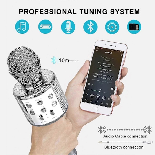 Bluetooth 4 i 5 Karaoke Trådløs Mikrofon med LED-lys, Bærbar Mikrofon til Børn, Piger