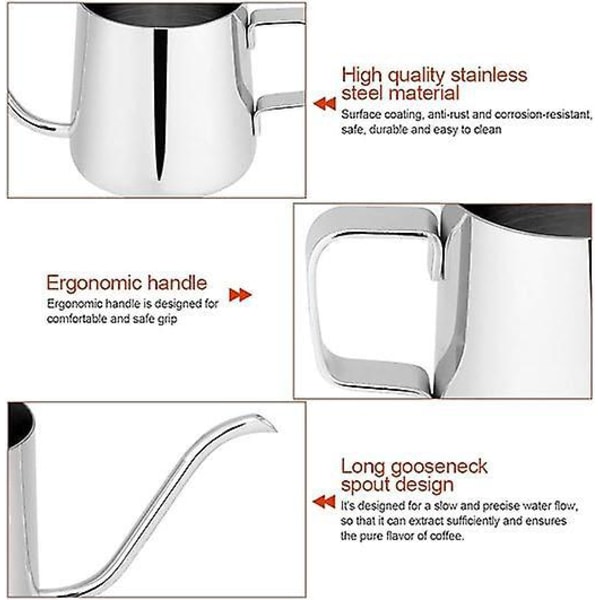 Droppkanna Tekanna för Kaffeservering, 250ml Rostfri Stål Kaffekanna Svanhals Pip Droppkanna för Hemmabar Droppkaffe